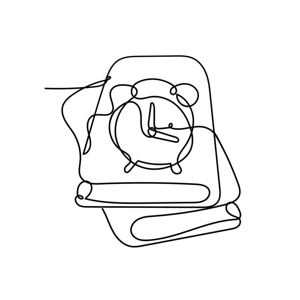 continuous line drawing of a clock and a book vector