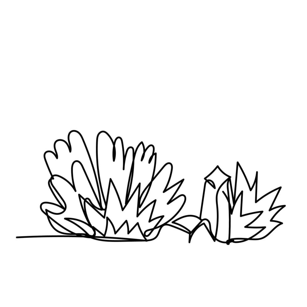 a line drawing of a plant with leaves and stone rock vector