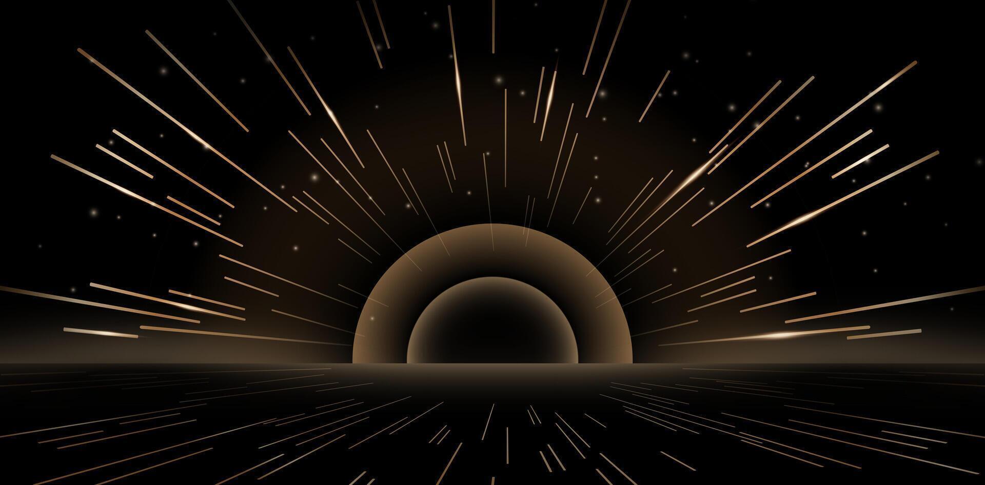 abstract fractal background burst line golden color with space explosion light with tunnel and rays of light for web page headers, web banners, ecommerce sign retail shopping, advertisement business vector