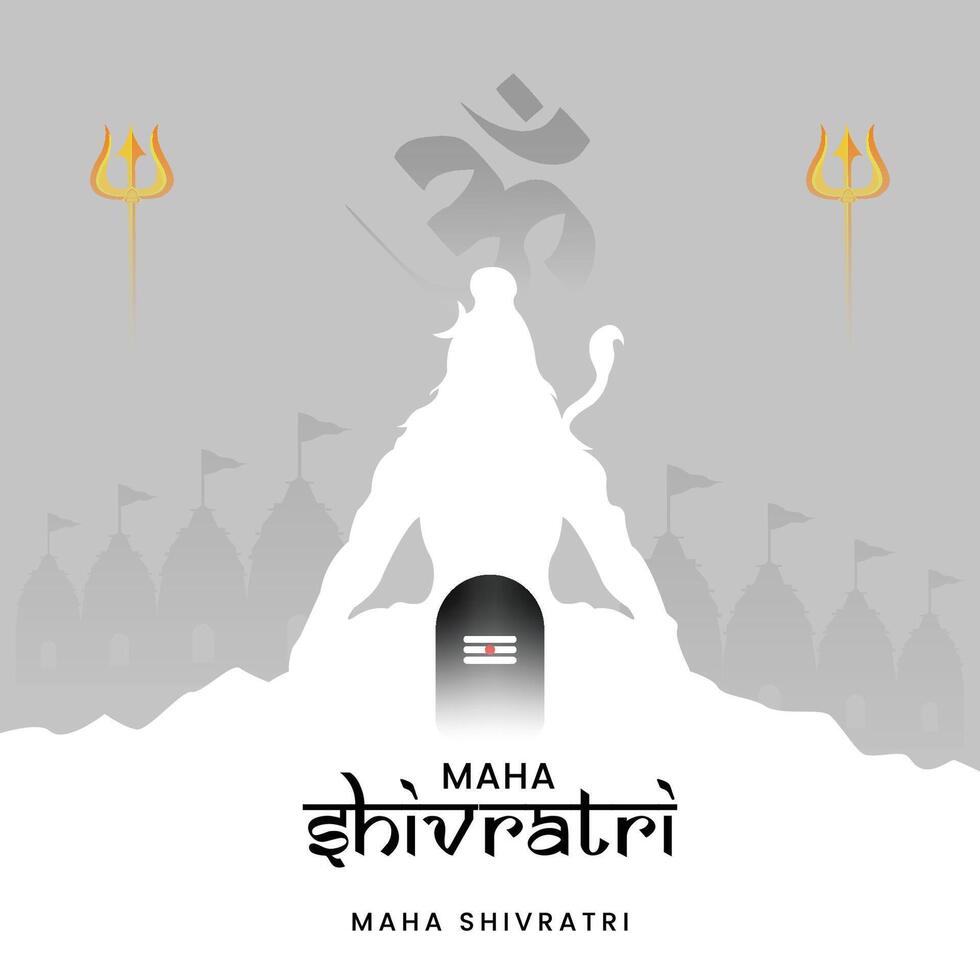 Happy Maha Shivratri Indian Festival with om, Trishul, Shiva, Shivling in Grey Background vector