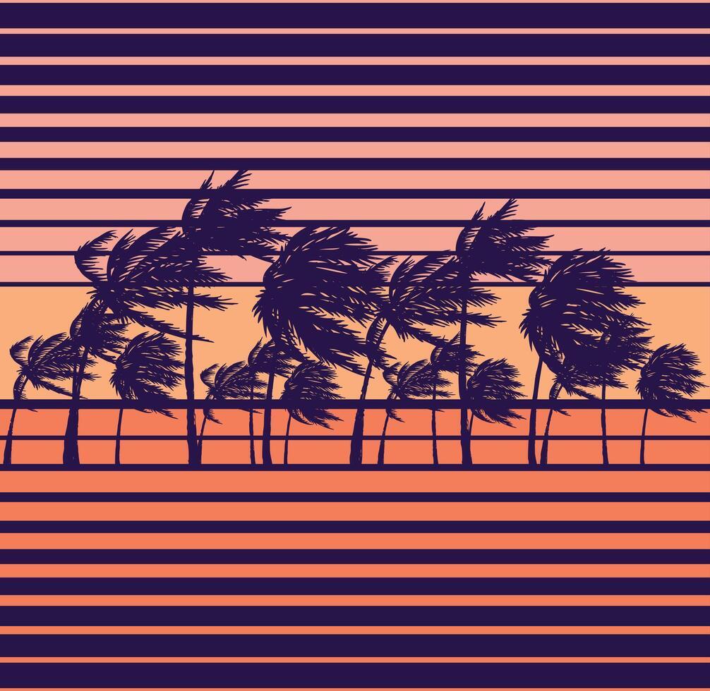 Tropical pattern illustration. Art with stripes and silhouettes of coconut trees reflecting the coastal climate. vector
