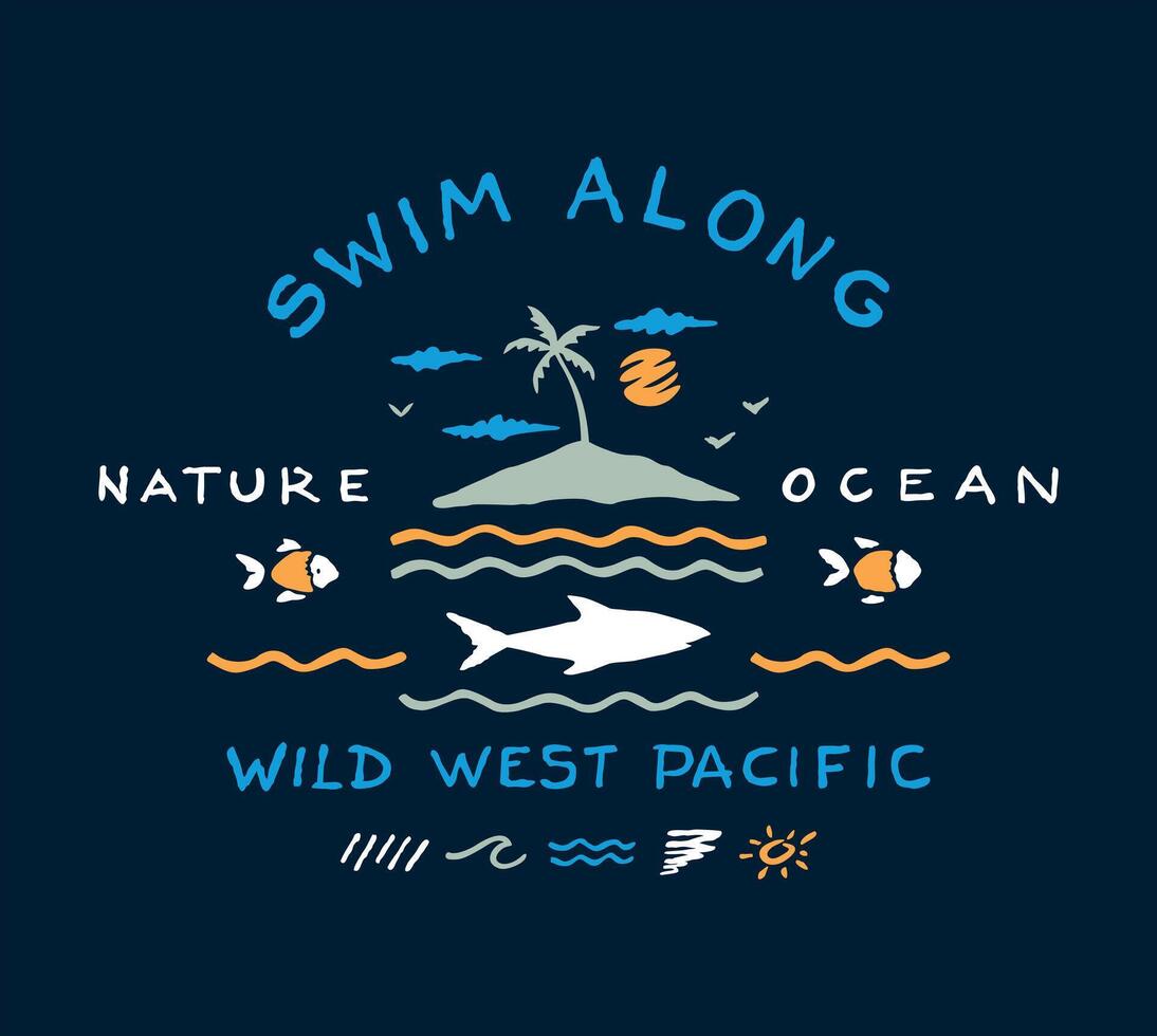 Stripped down tropical emblem art reflecting the exotic and adventurous atmosphere of the Pacific Ocean. Minimalist design for t-shirt prints, decoration and other uses. vector