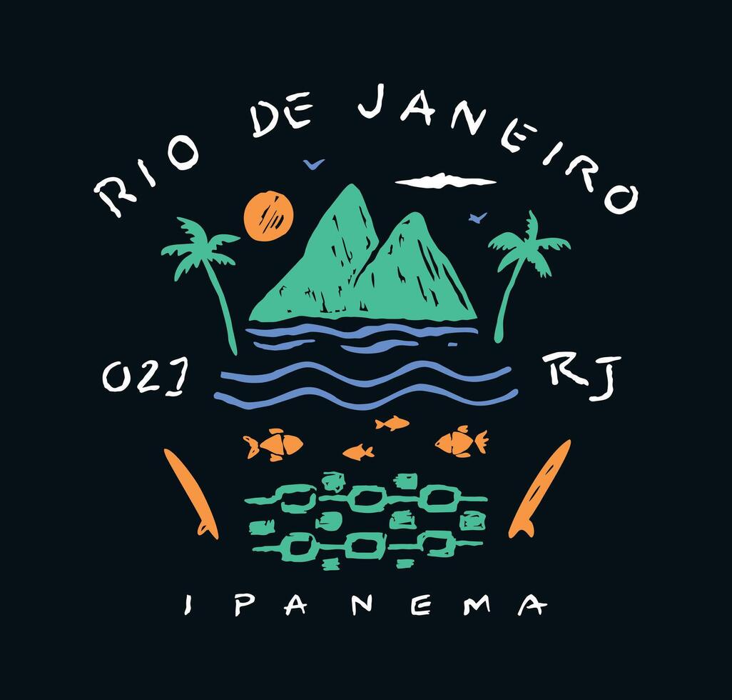 Art in a stripped-down style of composition with silhouettes alluding to the city of Rio de Janeiro, Brazil. Stylized design for prints on t-shirts, posters, etc. vector