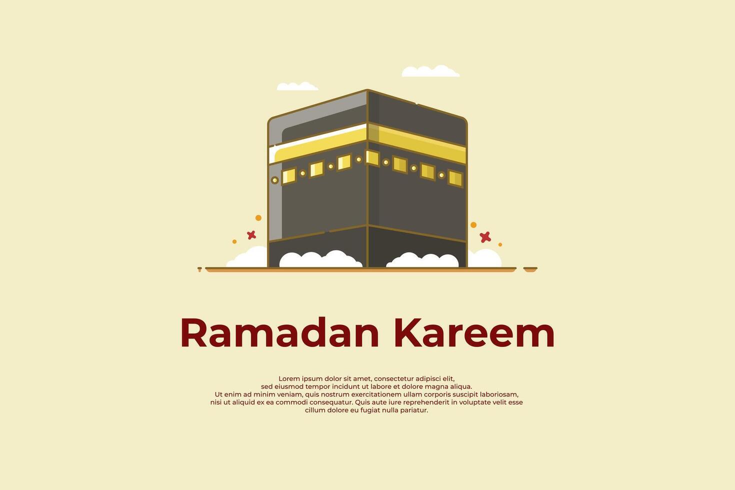 Ramadhan greetings with the Kaaba icon concept vector