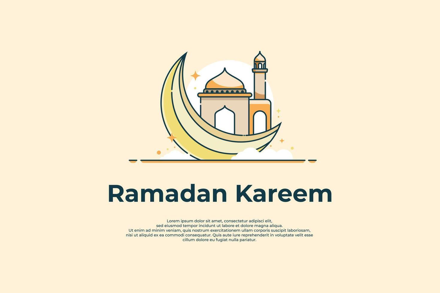 Ramadhan greetings with the concept of a mosque and crescent moon icon vector