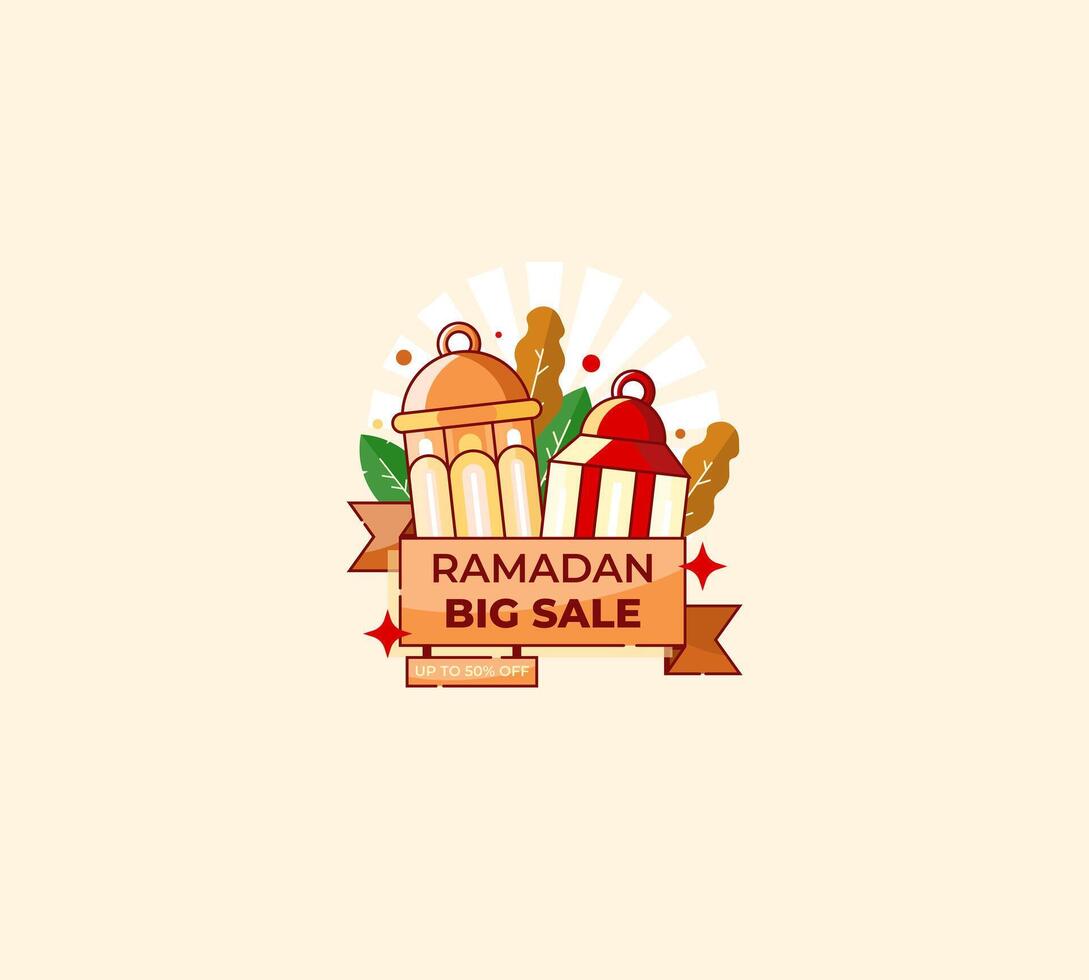 Ramadan sales banner with lantern lighting concept vector