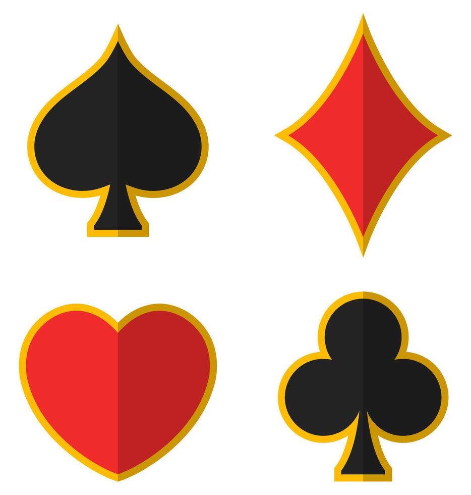 Set of playing cards suits flat icon isolated on white background. vector