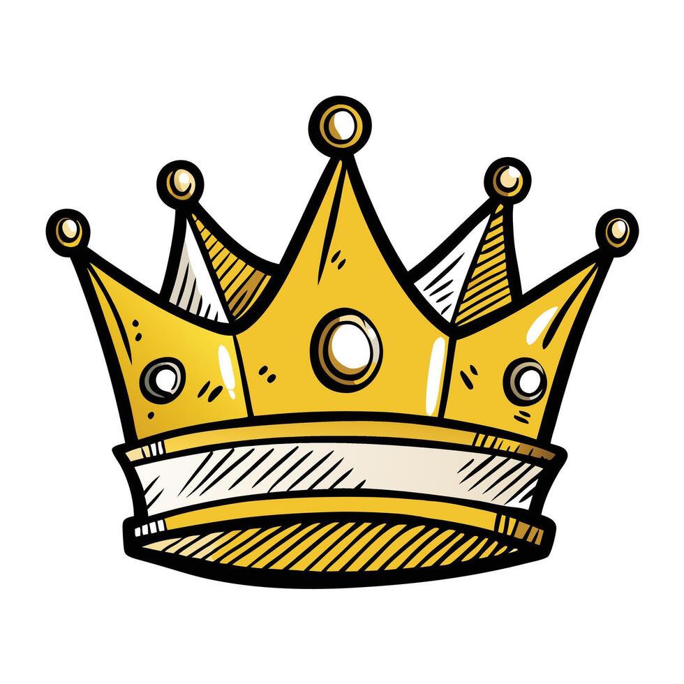 Majestic Golden King Crown Hand-Drawn Royalty Illustration with Intricate Details vector