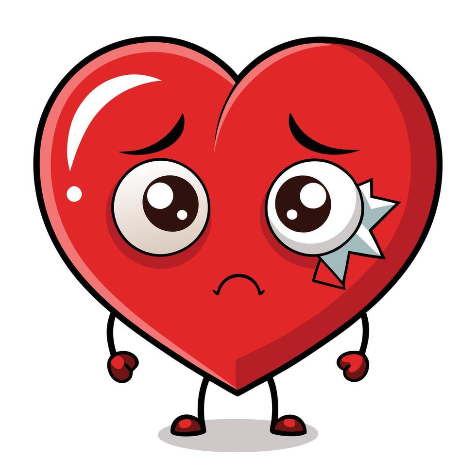 Tearful Heart with a Cracked Side and a Lonely, Sad Expression vector