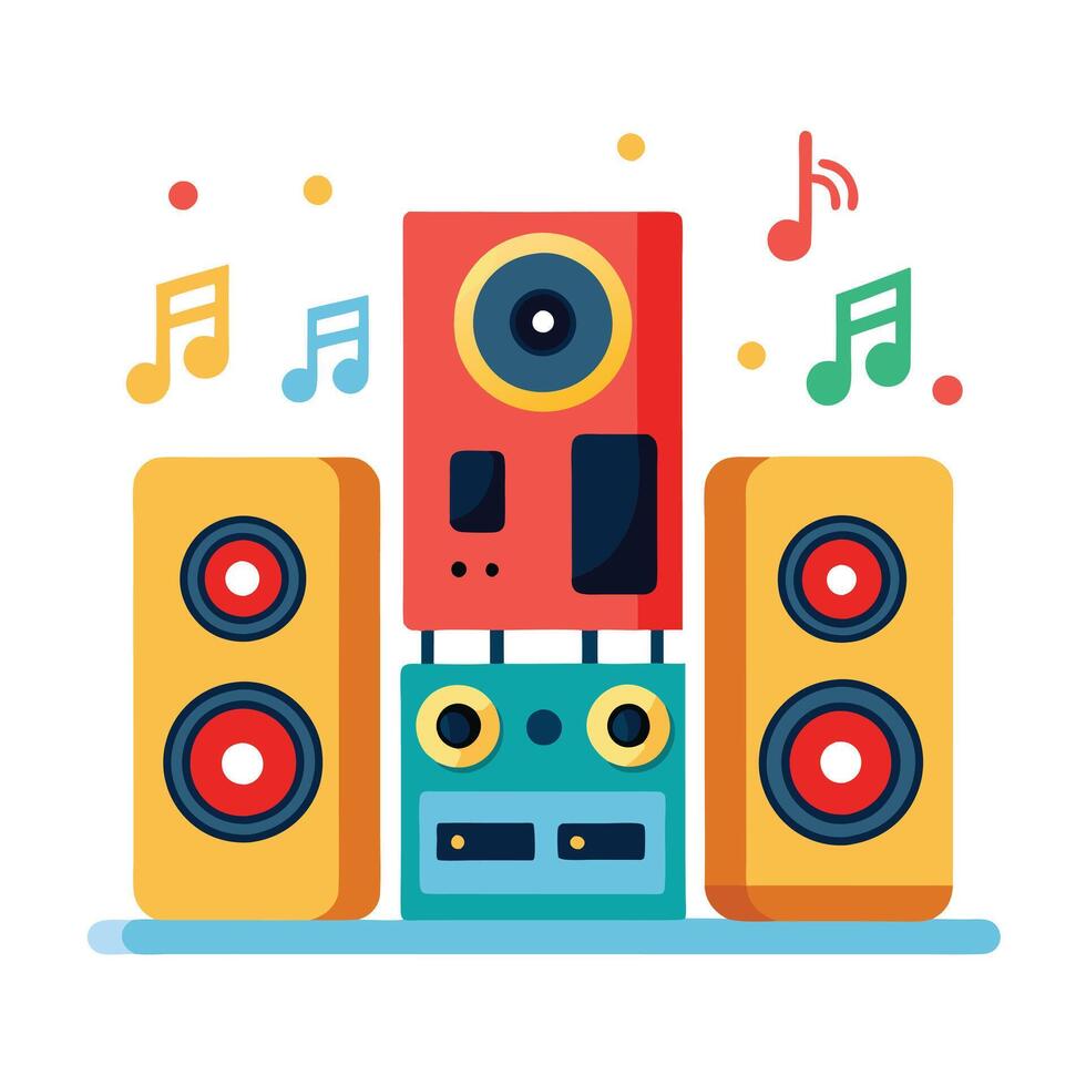 Music Lover's Dream Setup Stylish Sound System with Dual Speakers and a Subwoofer for Deep Bass vector