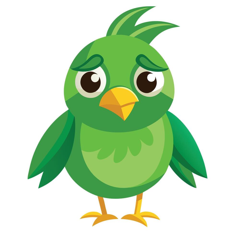 Illustration of a Sad Green Bird with Big Teary Eyes and a Heartfelt Expression vector