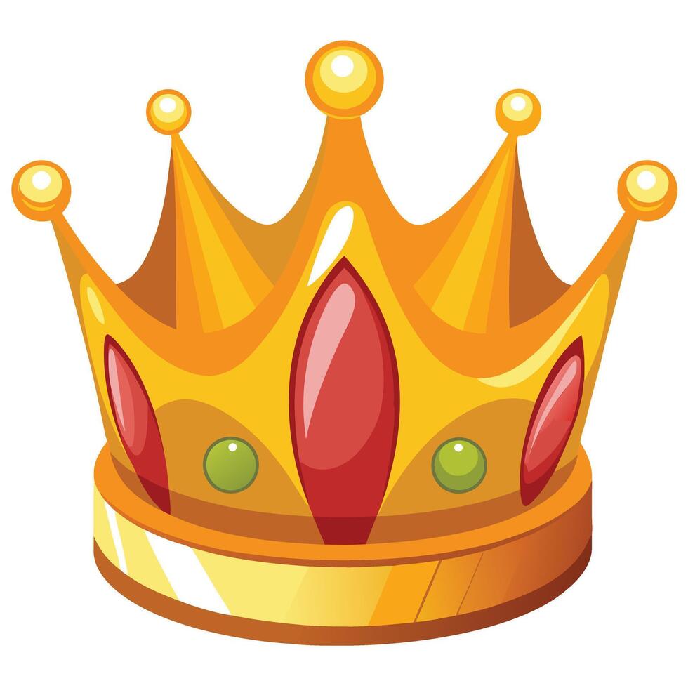 Elegant Golden Crown with Sparkling Red and Green Gemstones Royalty Symbol in a Luxurious Cartoon Style vector
