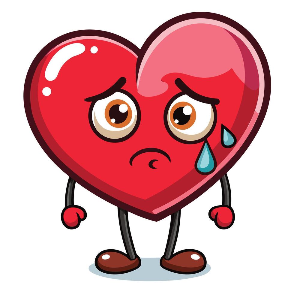 Emotional Cartoon Heart with a Bandaged Crack and Teary Eyes vector