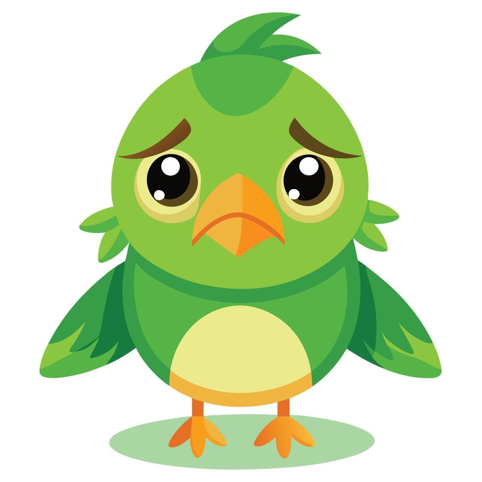 Illustration of a Heartbroken Green Bird with Droopy Wings and a Sad Look vector