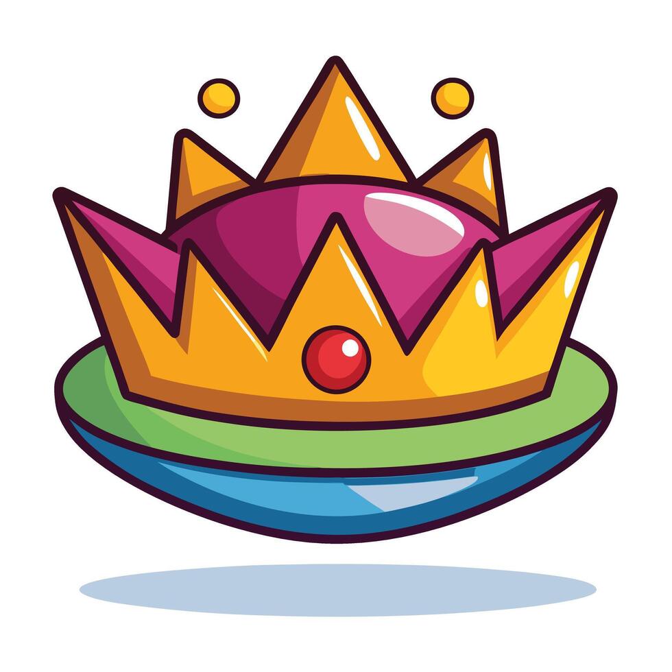 Luxurious Golden Crown Floating Above a Royal Platform Cartoon Icon vector