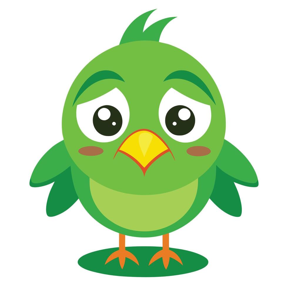 Cartoon of a Cute Green Bird Feeling Down and Expressing Sadness vector