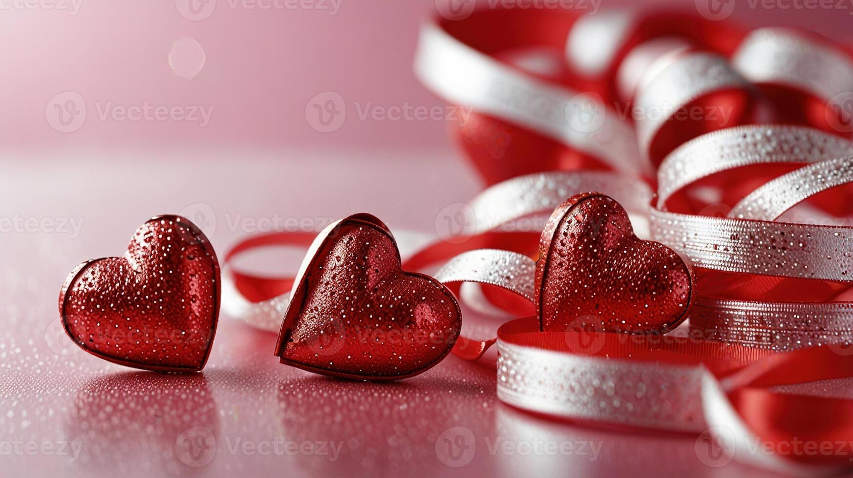 A Glittering Red Heart Ornament with a Romantic Ribbon Symbolizing Love and Affection for Valentine's Day photo