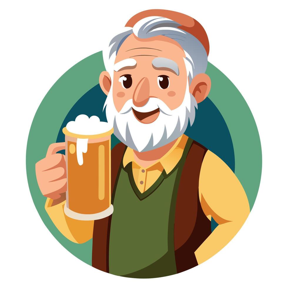 Cartoon of a Senior Man Relaxing with a Pint of Beer and a Friendly Smile vector