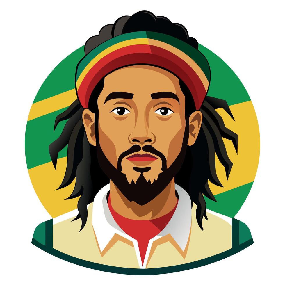 Iconic Rastaman with a Red, Yellow, and Green Headband and Dreadlocks vector
