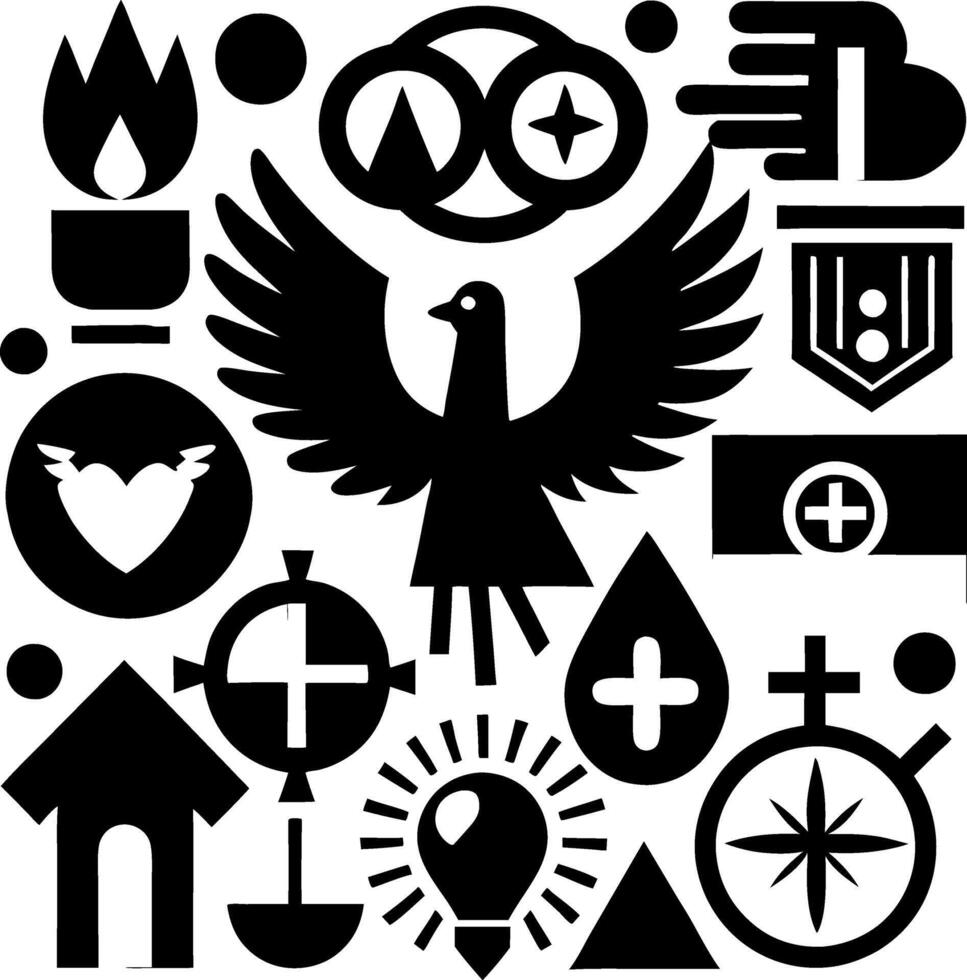 Illustration of a Set of Christian Icons Featuring Angel, Dove, Cross, and Other Religious Symbol vector