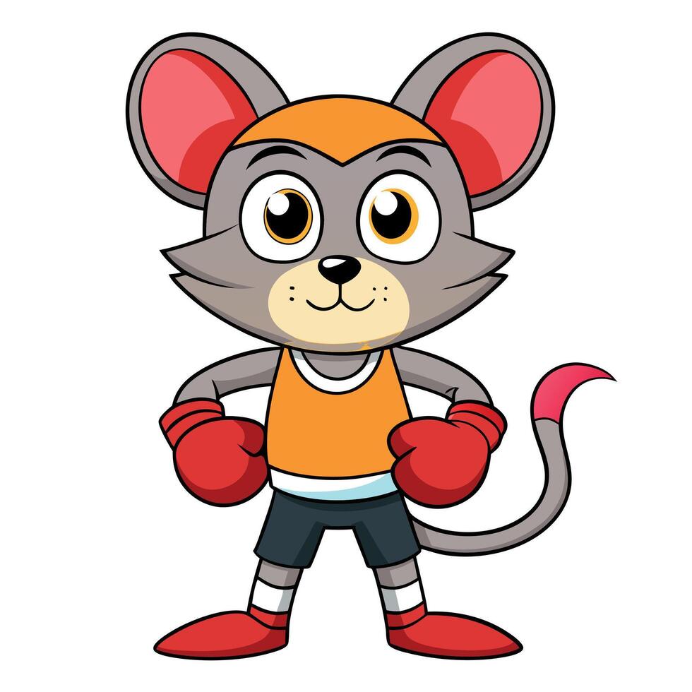 Strong and Determined Cartoon Mouse Boxer Wearing Red Gloves and Sporting a Fighting Stance vector