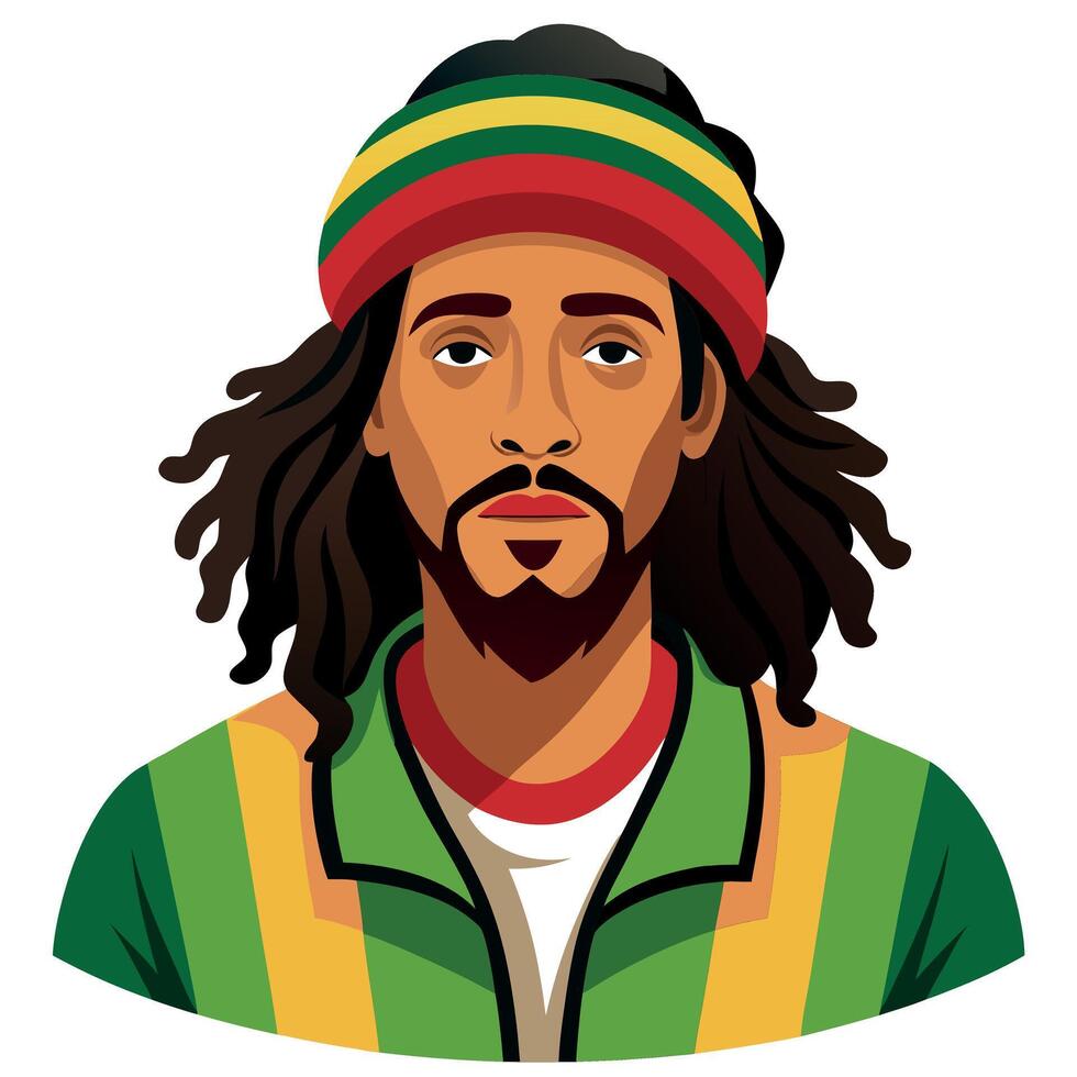 Modern Flat Design Portrait of a Rastafarian Man Wearing Traditional Colors vector