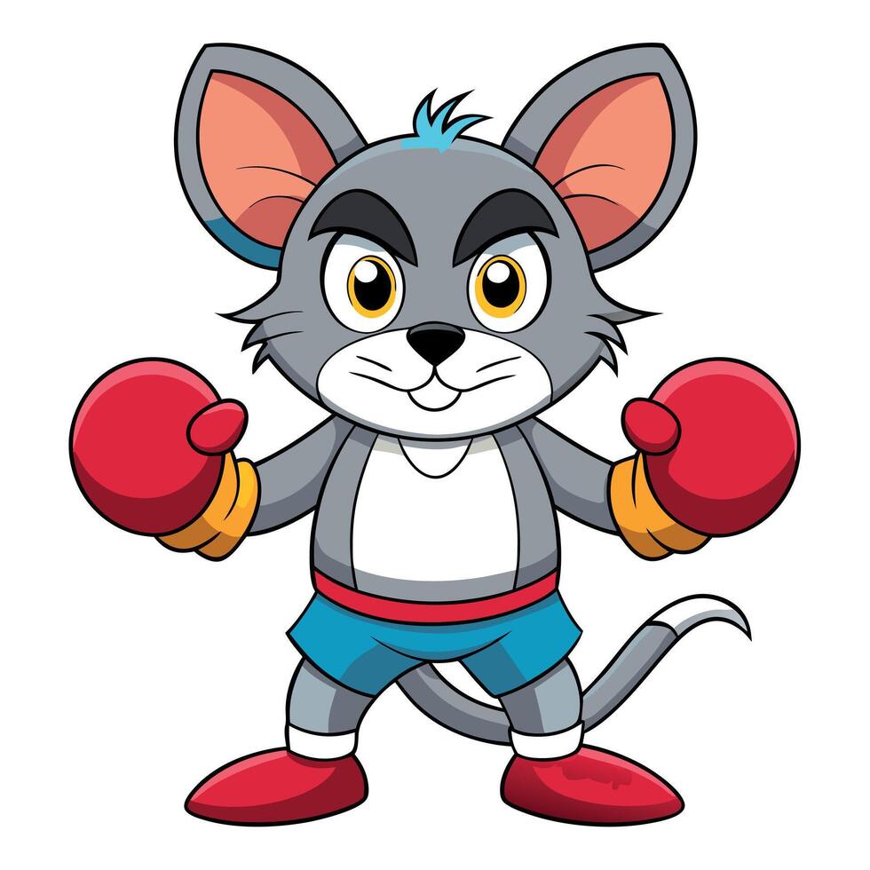 Cartoon Boxing Mouse Character in Red Gloves and Yellow Tank Top with a Confident Pose vector