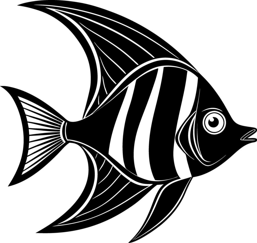 Stylized Monochrome Angelfish Silhouette in Minimalist Graphic Art Style vector