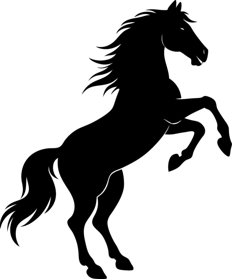 Elegant Black Stallion Silhouette Standing on Its Hind Legs in a Bold Equestrian Design vector