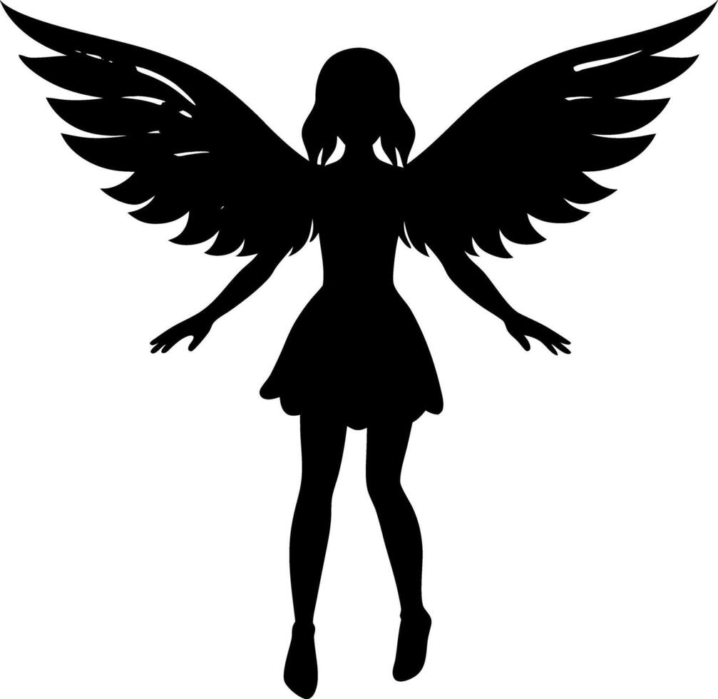 Elegant Silhouette of a Girl with Angelic Wings - Fantasy Art Illustration vector