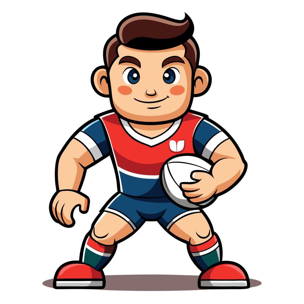 Strong and Confident Cartoon Rugby Athlete Holding a Ball with a Bold Stance vector