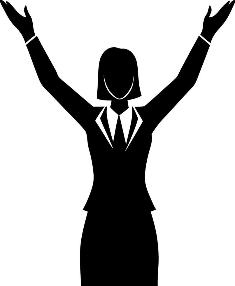 Professional Woman Silhouette Celebrating Achievement with Open Arms vector