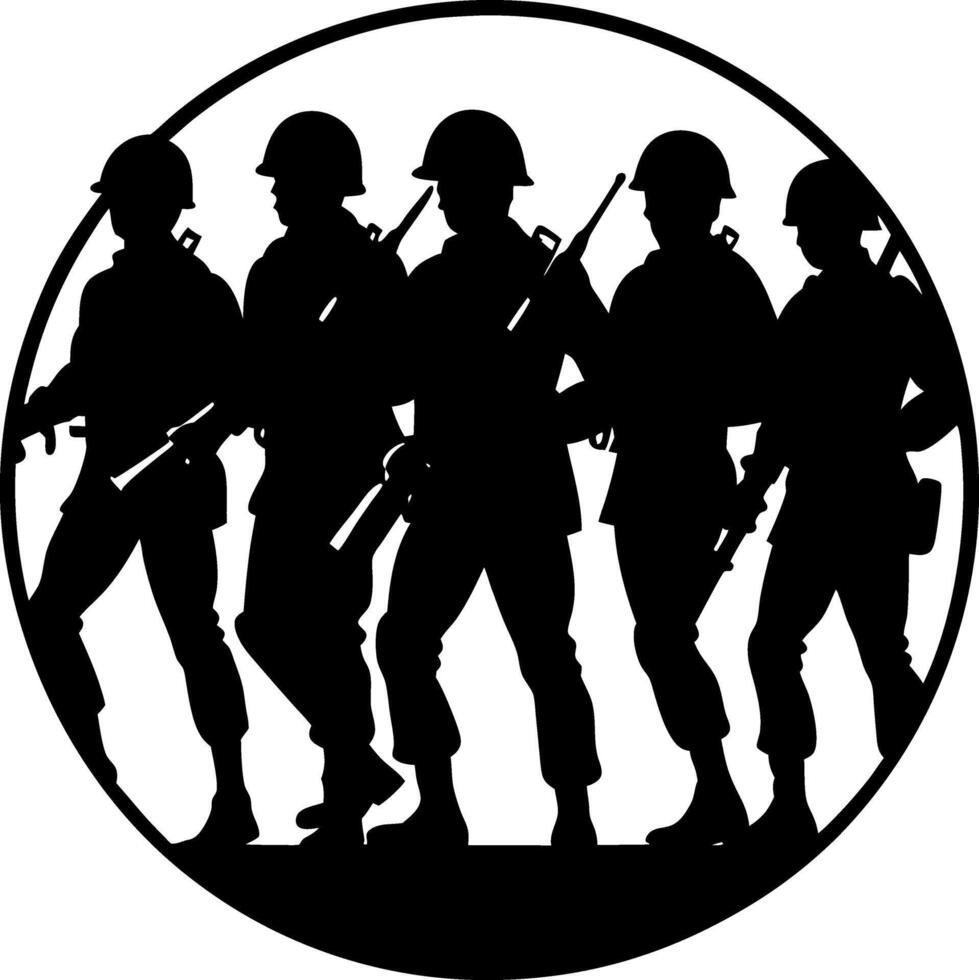 Army Troops Silhouette Illustration Military Soldiers with Rifles in Tactical Formation vector