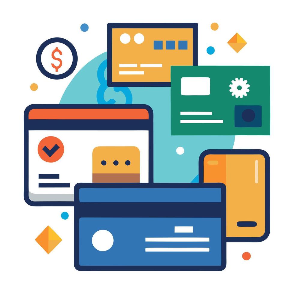 Modern Digital Payment and Credit Card Icon Set for Online Transactions and E-Commerce vector
