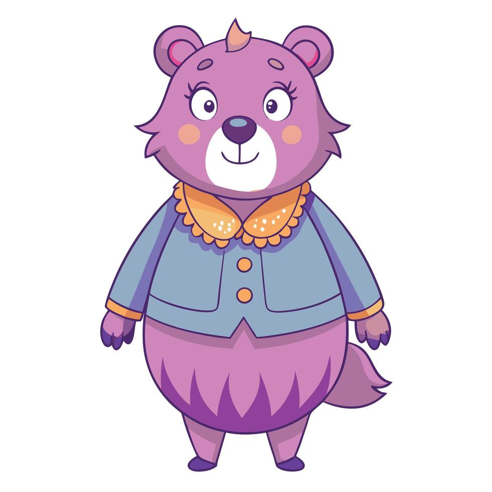Charming Furry Bear Character in a Cute Polka Dot Dress with Collar Details vector