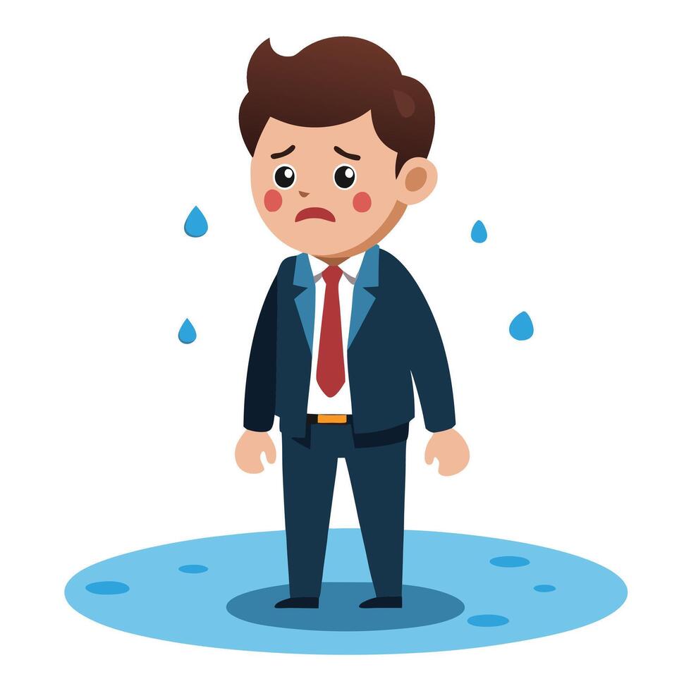 Upset Corporate Worker in a Wet Suit - Illustration of a Businessman Overwhelmed by Challenges vector