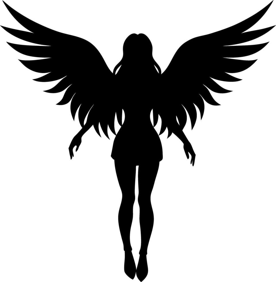 Graceful Female Figure with Majestic Wings - Silhouette vector