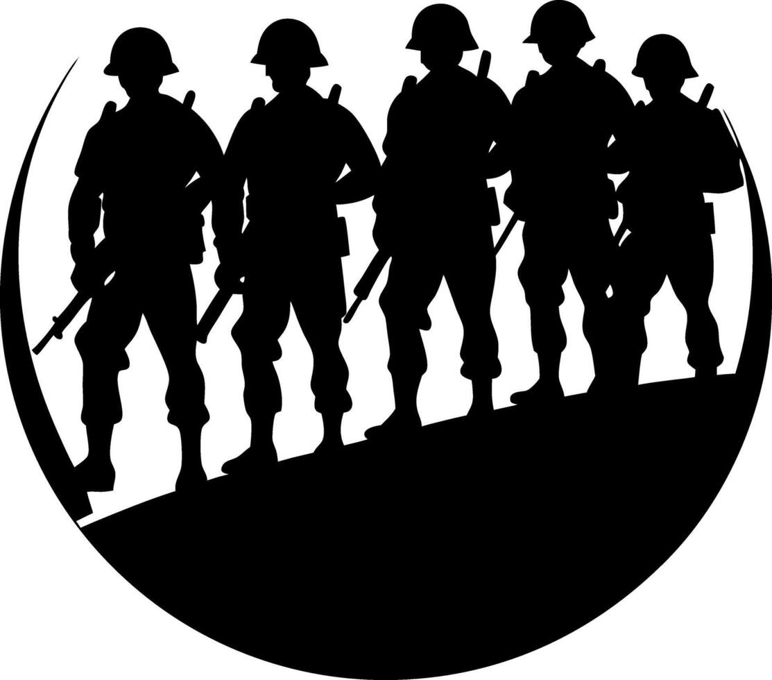 Group of Soldiers Holding Weapons Military Silhouette Design for Posters and Graphics vector