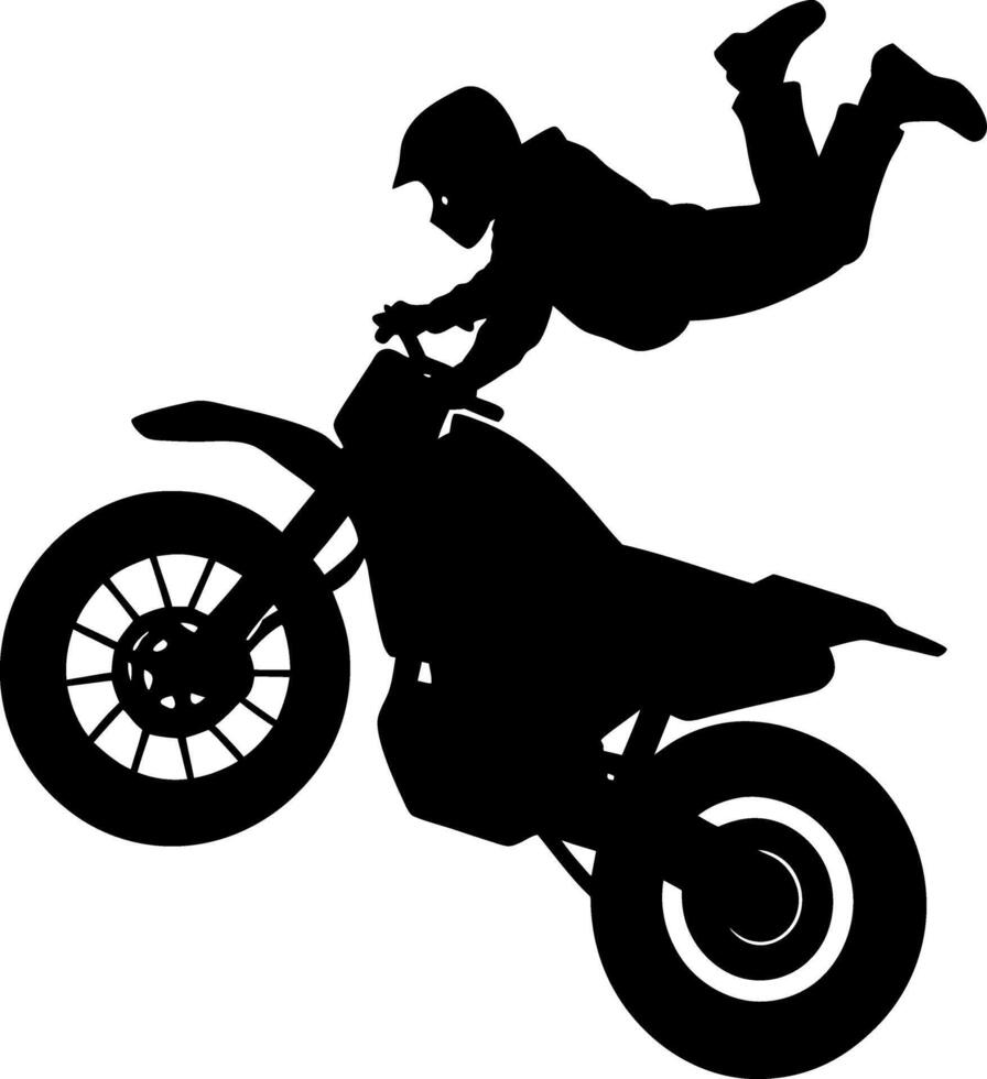 Freestyle Dirt Bike Trick Silhouette Featuring a Rider Performing a No-Handed Aerial Stunt vector