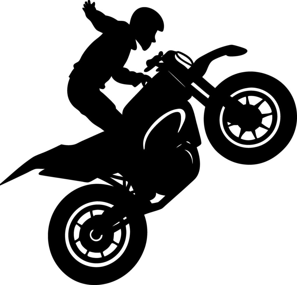 Extreme Motorcycle Stunt Silhouette of a Rider Performing a Freestyle Motocross Trick in Mid-Air vector