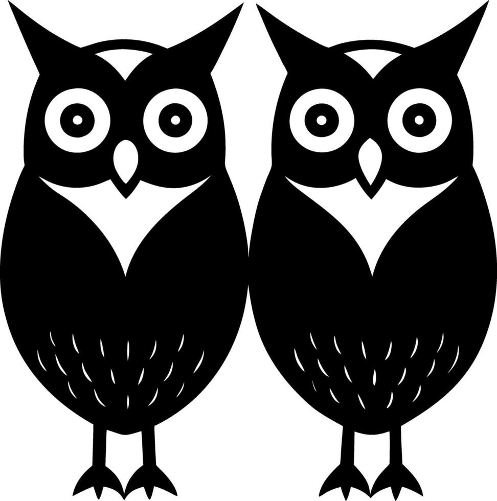 Romantic Owl Pair Black Silhouette Two Owls Standing Side by Side with a Loving Expression vector