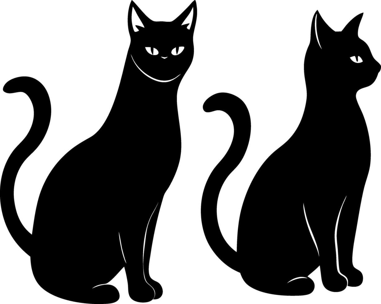 Mystical Cat Silhouette Artwork Two Black Cats with Curved Tails and Graceful Postures vector