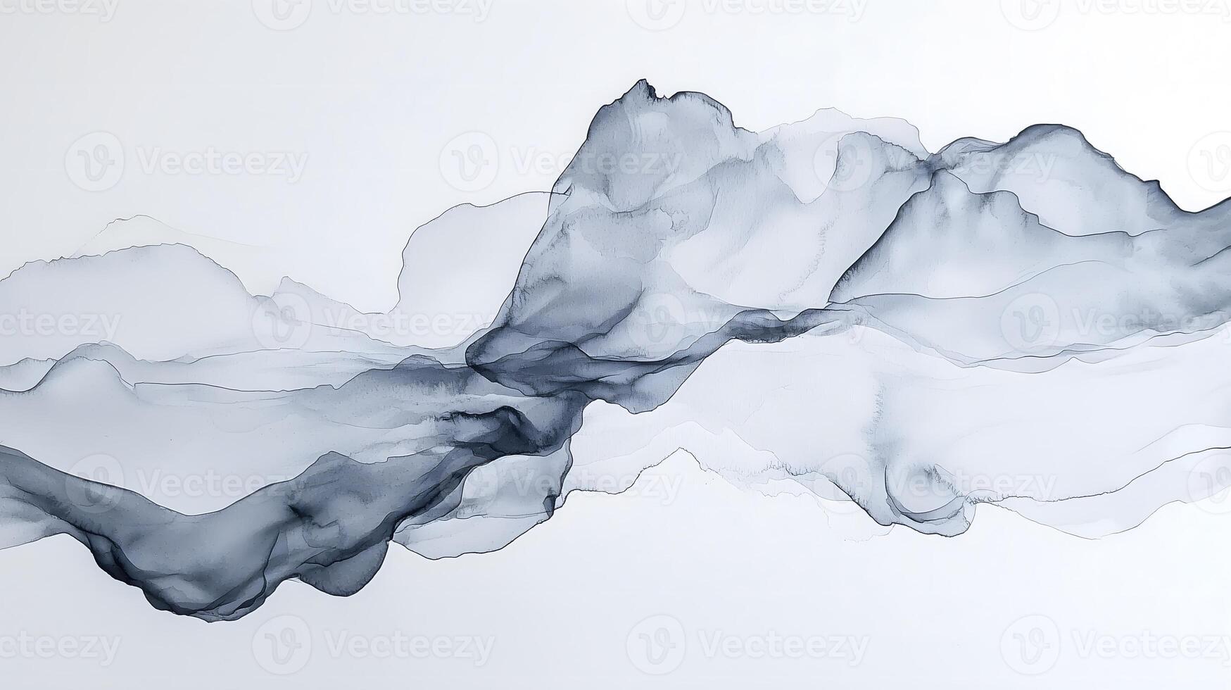 Minimalist Abstract Ink Wash Painting with Flowing Black and Gray Tones photo