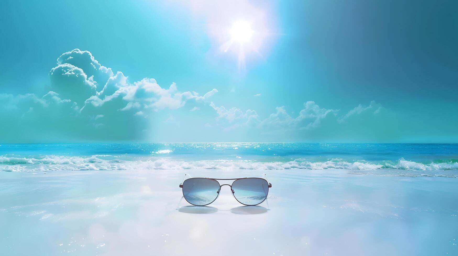 Sunglasses on the beach with the ocean in the background photo