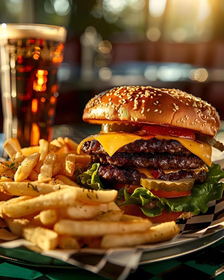 A burger and fries on a plate photo