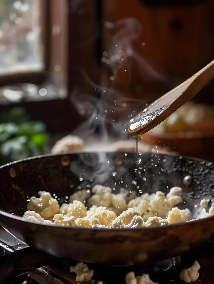 A pan with food being cooked on it photo