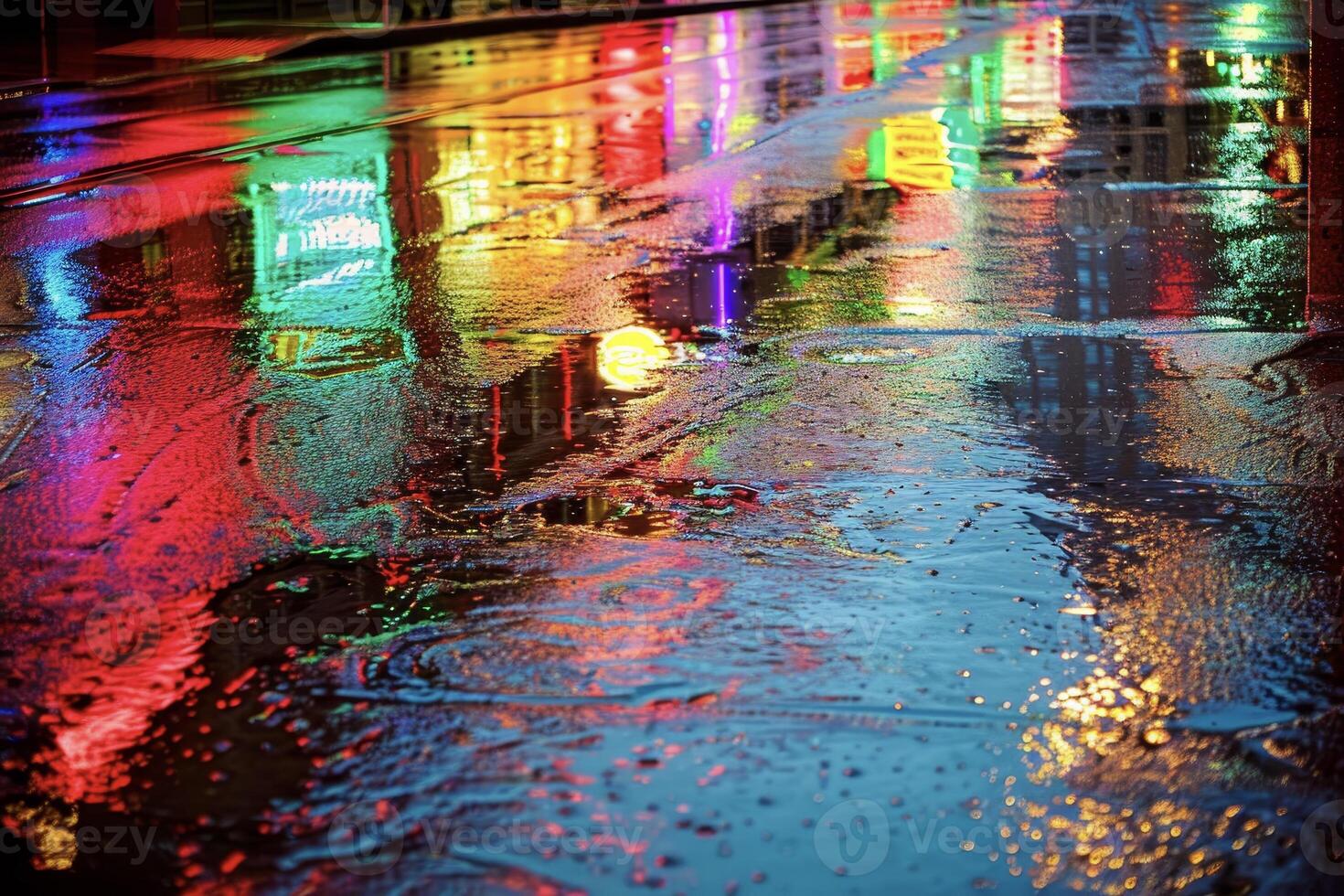 Rainy street at night photo