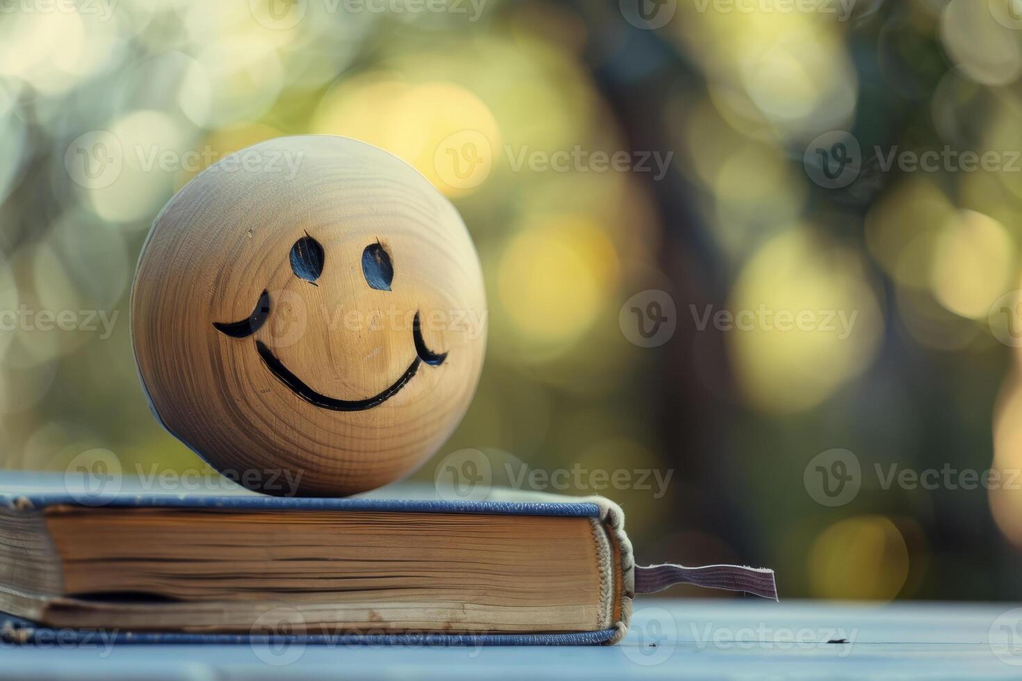 A smiley face on top of a book photo