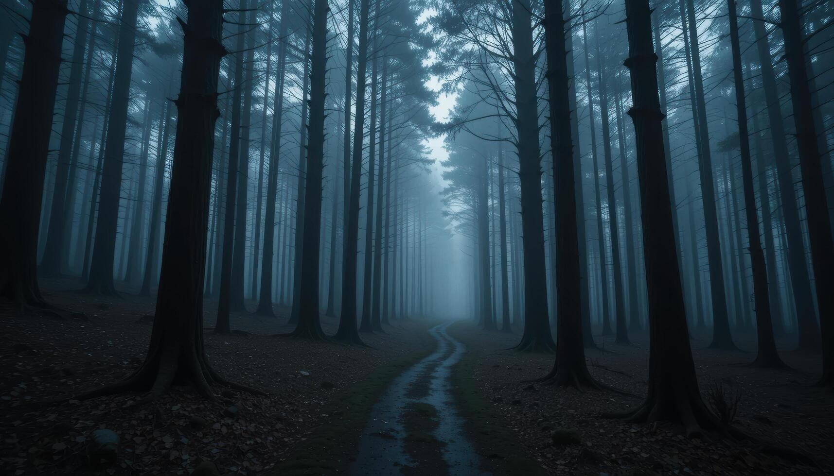 A path in the middle of a dark forest photo