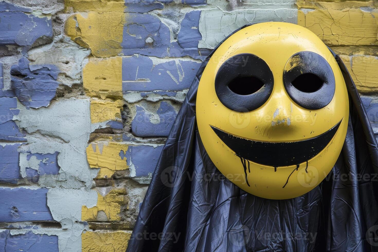 A yellow mask with a black hood photo